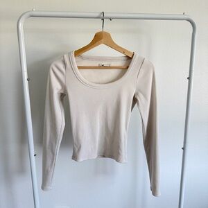 Hollister White Ribbed Long Sleeve Top